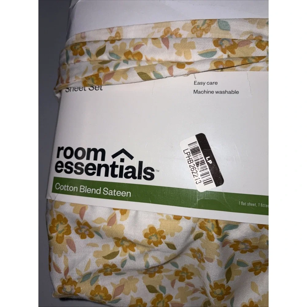 King Cotton Blend Sateen Sheet Set Yellow Floral - Room Essentials